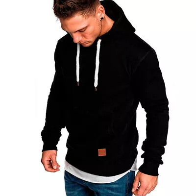 Men Hoodie Casual Hooded Pocket Slim Fit Sweatshirts Pullover Solid Sweater Top> • $11.58